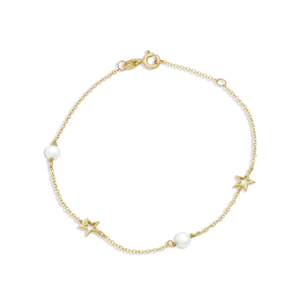 Χρυσό βραχιόλι Κ14 με μαργαριτάρια και αστέρια